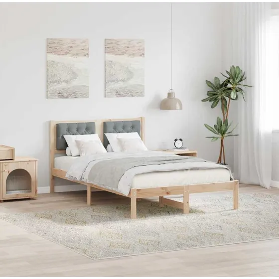Sengestel med hovedgærde Lysegrå 135x190 cm i massivt fyrretræ