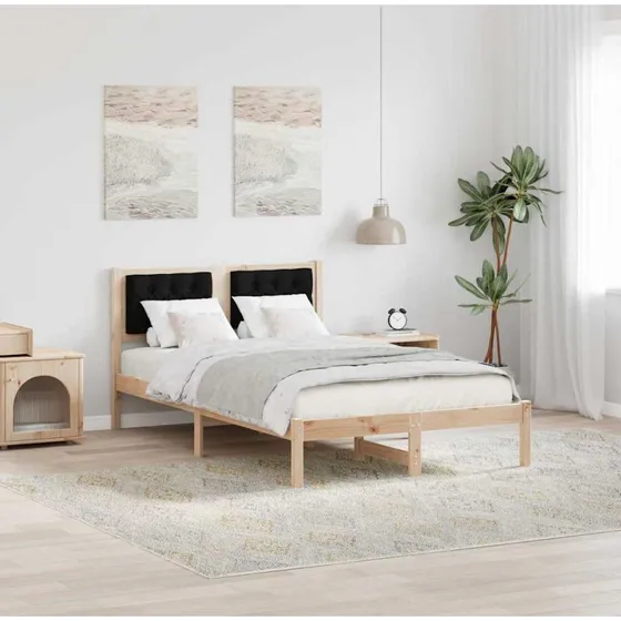 Sengestel i massivt fyrretræ med hovedgærde, sort 120×190 cm