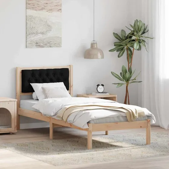 Sengestel i massivt fyrretræ med hovedgærde, sort 90x190 cm