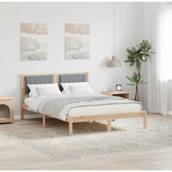 Sengestel 140x200 med polstret hovedgavl, lysegrå