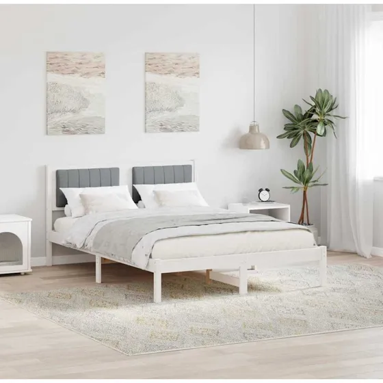 Sengestel 140x200 med polstret hovedgavl - Lysegrå