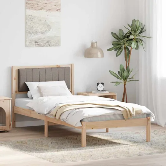 Sengestel med polstret hovedgavl 90x190 cm - gråbrun