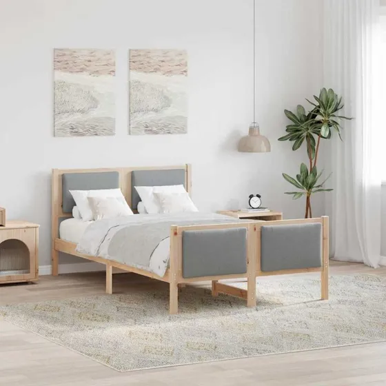 Sengestel med hovedgærde Lysegrå stof 120x190 cm