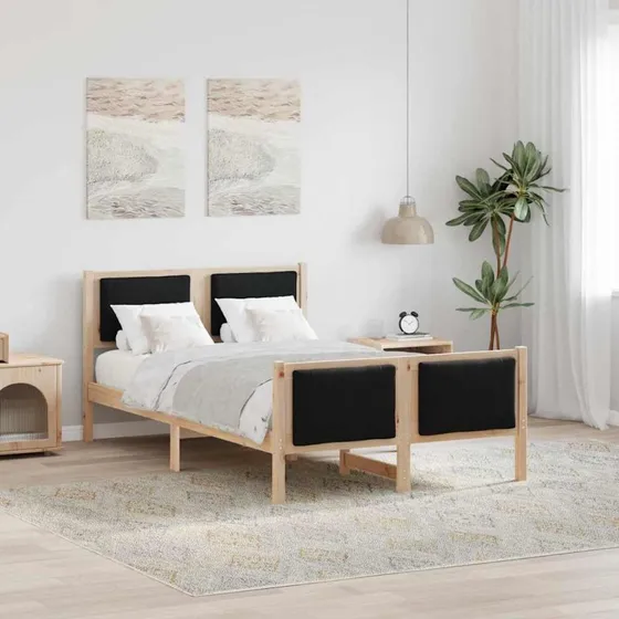 Sengestel med polstret hovedgærde, sort 120x190 cm