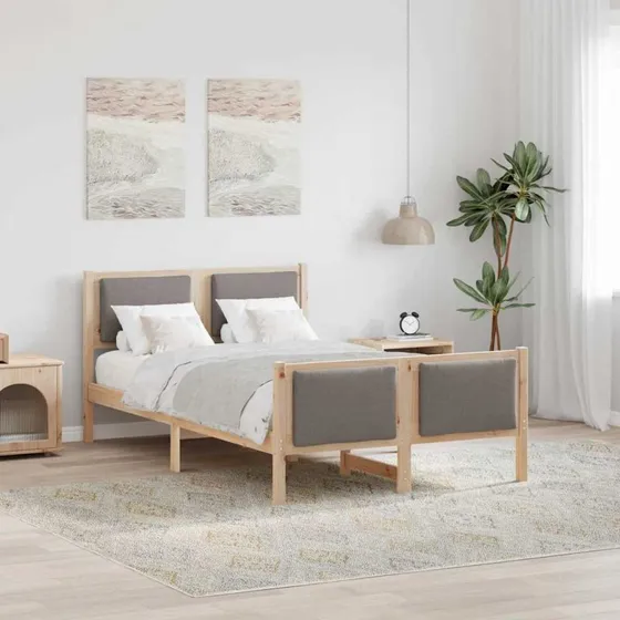 Sengestel med hovedgærde 120x190 cm - Gråbrun stof