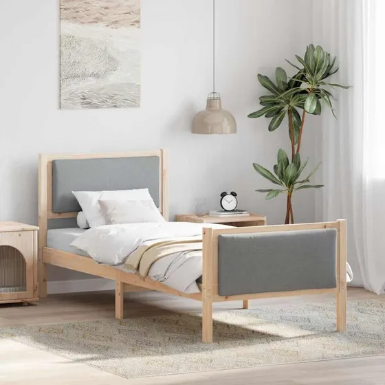 Sengestel med hovedgærde Lysegrå stof 80x200 cm