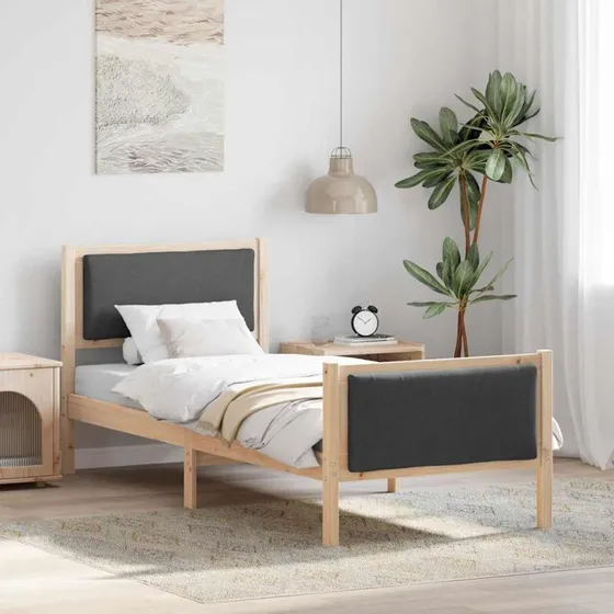 Sengestel med hovedgærde stof mørkegrå 80x200 cm
