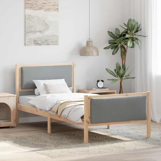 Sengestel med hovedgærde Lysegrå stof 90x190 cm