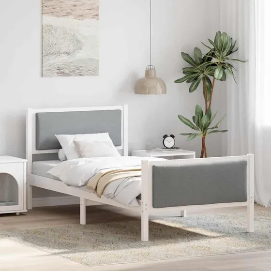 Sengestel med hovedgærde Lysegrå stof 90x190 cm