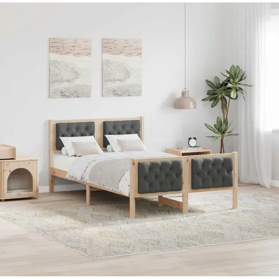 Sengestel med hovedgærde 120x190 cm – mørkegrå stof