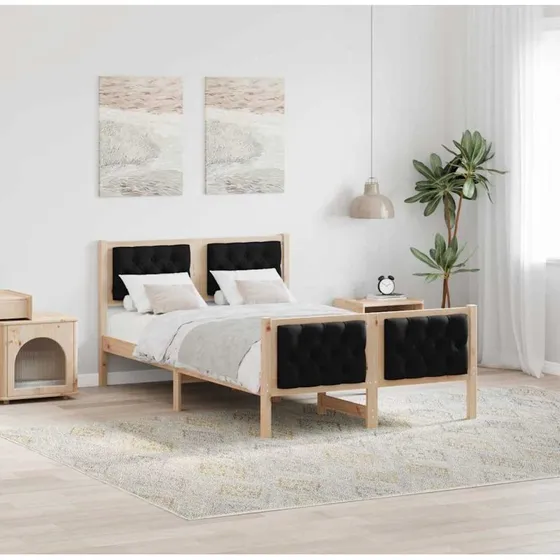Sengestel m. hovedgærde 120x190 cm - Sort, massiv fyrtræ