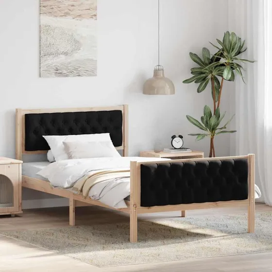 Sengestel med hovedgærde, sort 100 x 200 cm – massiv fyrretræ