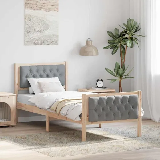 Sengestel med hovedgærde Lysegrå 80x200 cm - Stof