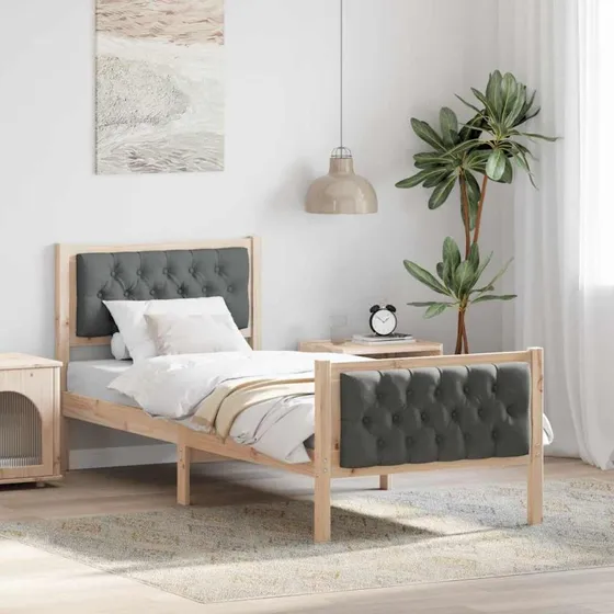 Sengestel 80x200 cm mørkegrå med hovedgærde i fyrretræ