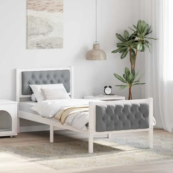 Sengestel med hovedgærde 80x200 cm - Lysegrå massiv fyrretræ