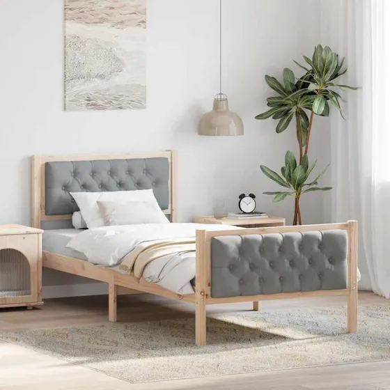 Sengestel med hovedgærde Lysegrå 90x190 cm i massivt fyrretræ