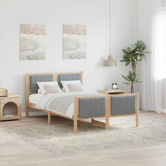 Sengestel 120x190 cm i massivt fyrretræ – brun/lys grå