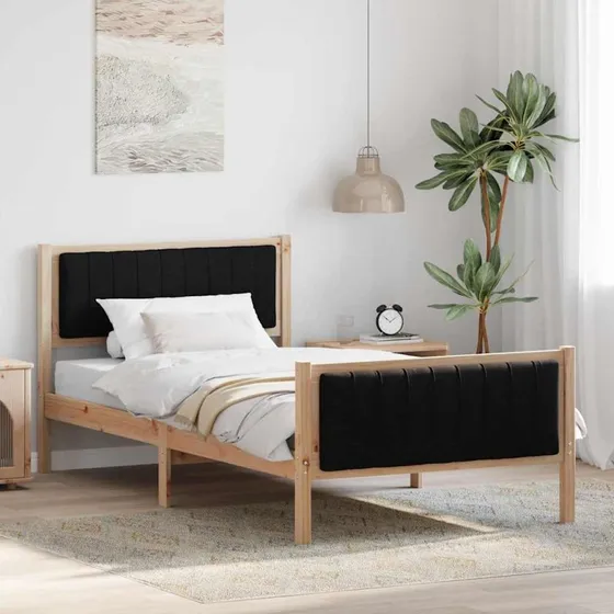 Sengestel 100x200 cm i massivt fyrretræ – brun/sort