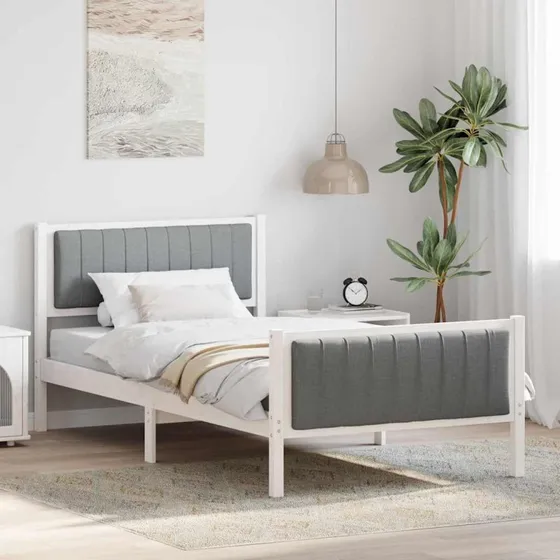 Sengestel i massivt fyrretræ 100x200 cm - Hvid/lysegrå