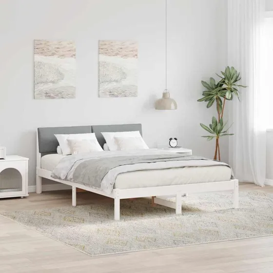 Sengestel i massivt fyrretræ 150x200 cm – Hvid/lysegrå