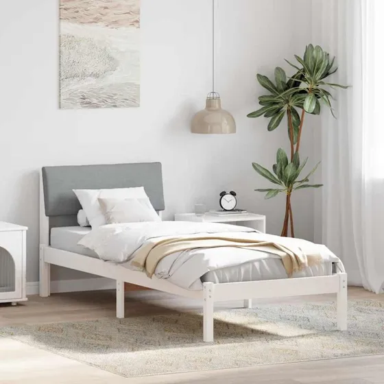 Sengestel i massivt fyrretræ 75x190 cm - Hvid/lysegrå