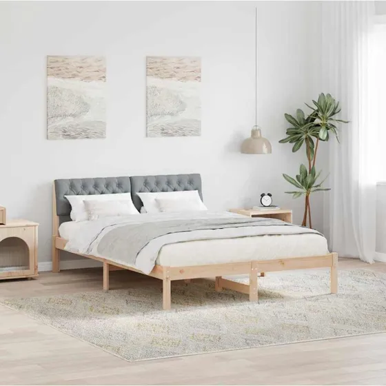 Sengestel i massivt fyrretræ 150x200 cm – brun/lys grå