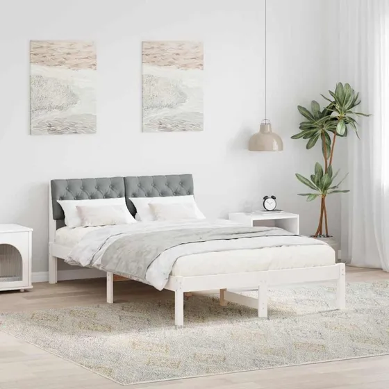 Sengestel i massivt fyrretræ 120x190 cm - Hvid/lys grå
