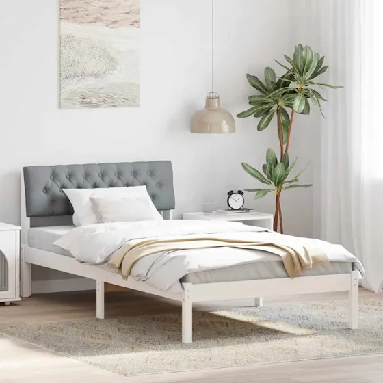 Sengestel i massivt fyrretræ 100x200 cm – hvid/lys grå