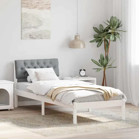 Sengestel i massivt fyrretræ hvid/lysegrå 75x190 cm