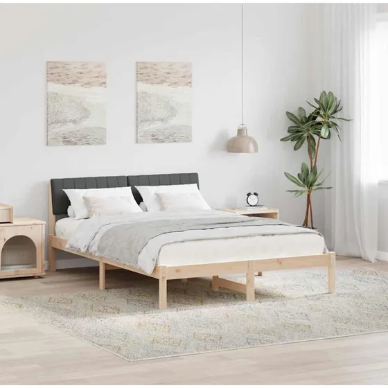 Sengestel 140x190 cm i massivt fyrretræ - brun/mørkegrå