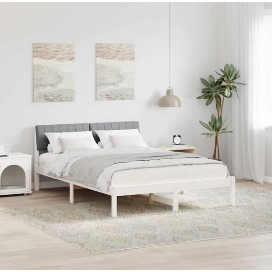 Sengestel i massivt fyrretræ 140x190 cm - hvid/lys grå
