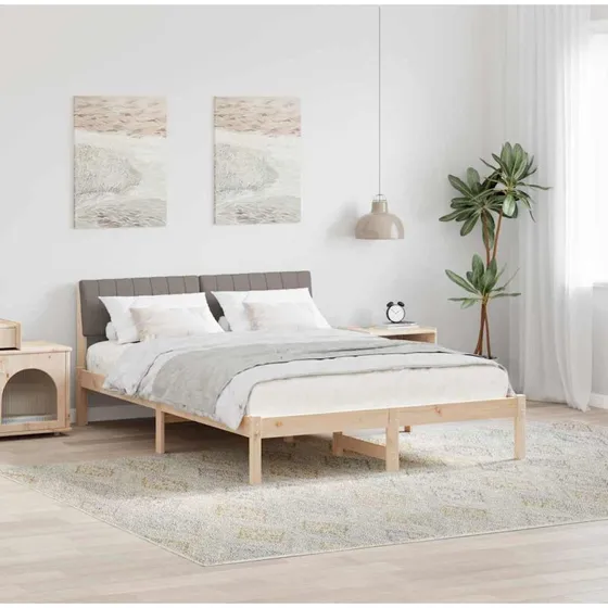 Sengestel 135x190 cm i massivt fyrretræ – brun/taupe
