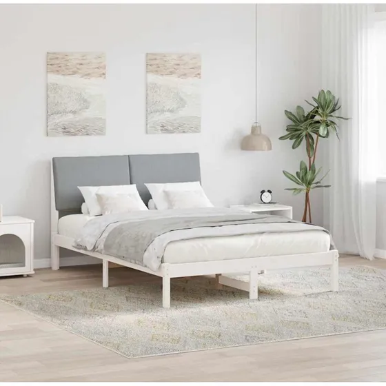 Sengestel i massivt fyrretræ 140x190 cm - Hvid/Grå