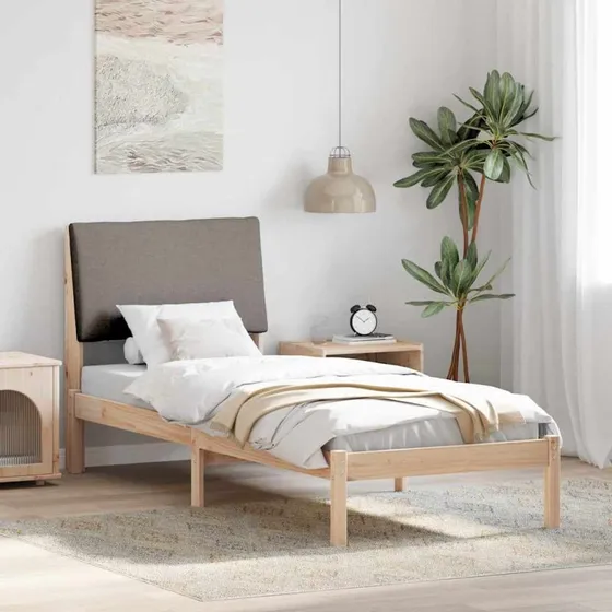 vidaXL Sengestel i massivt fyrretræ 75x190 cm - Brun/Taupe
