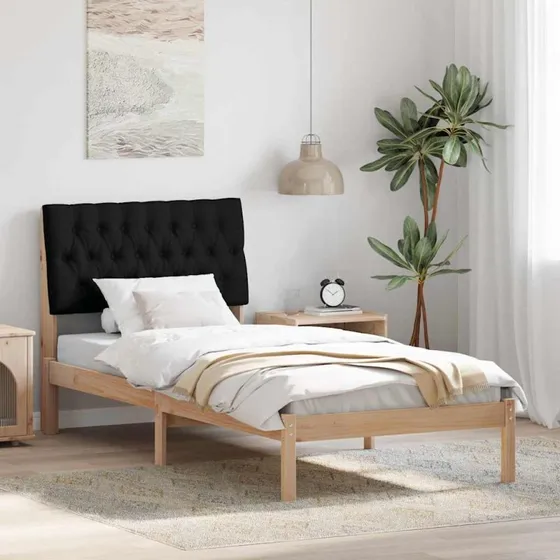 Sengestel med polstret hovedgavl 90x200 cm, brun/grå
