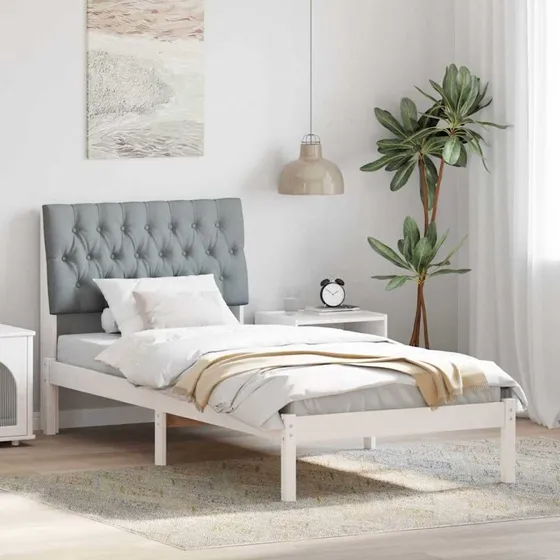 Hvid sengestel 90x200 med polstret hovedgavl