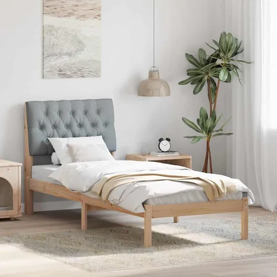 Sengestel med polstret hovedgavl 80x200 cm, brun/grå