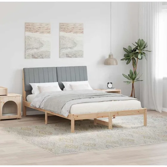 Sengestel 140x190 cm i massivt fyrretræ med polstret hovedgærde