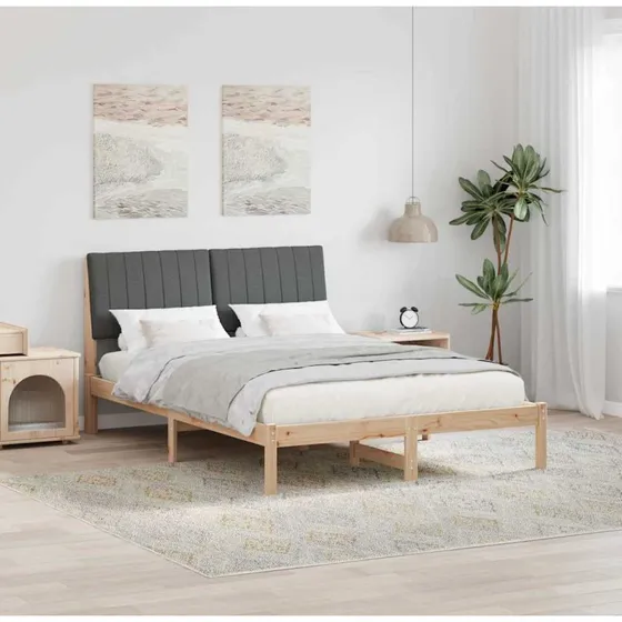 Sengestel i fyrretræ med polstret hovedgærde 135x190 cm