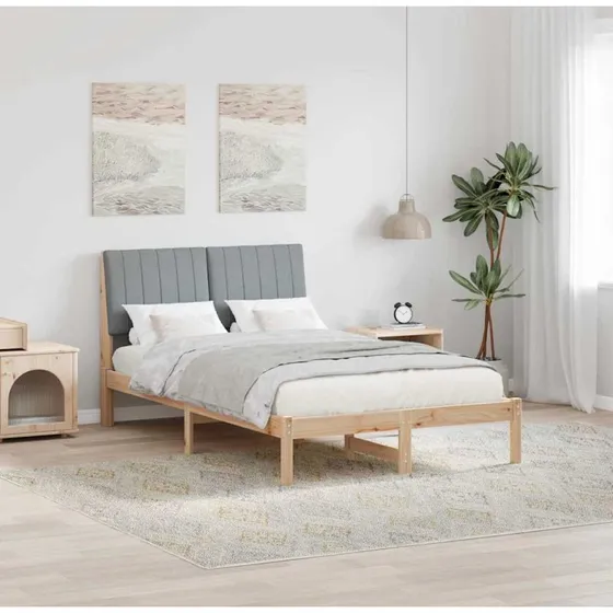Sengestel 120x190 cm i massiv fyrretræ med polstret hovedgærde