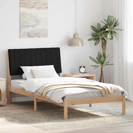 Sengestel 100x200 cm i massivt fyrretræ med polstret hovedgærde