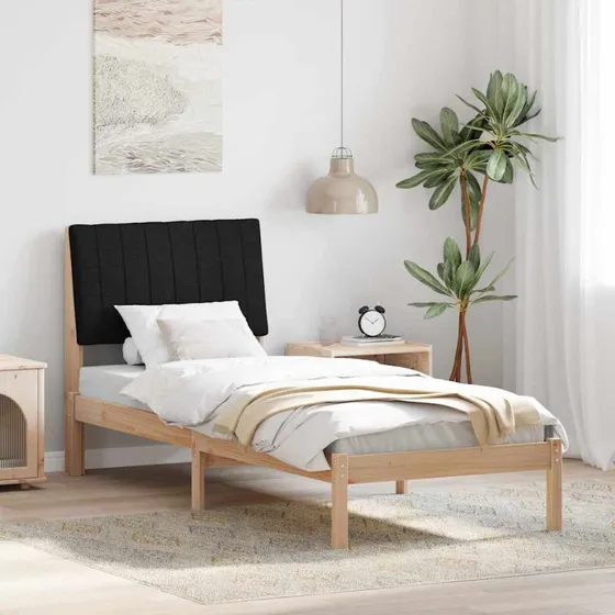 Sengestel 80x200 cm i massivt fyrretræ med polstret hovedgærde