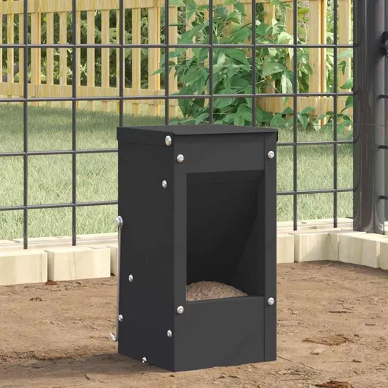 Kaninfoderdispenser i sort koldvalset stål 12,5x12,5x25 cm