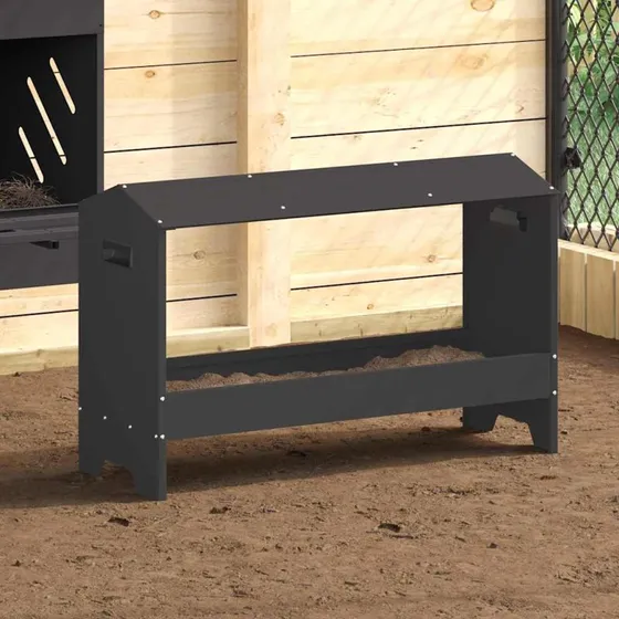 Kyllingefodertrug i sort koldvalset stål 81x32x53,5 cm