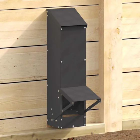Hønsefoderautomat i sort koldvalset stål 13x12x51 cm