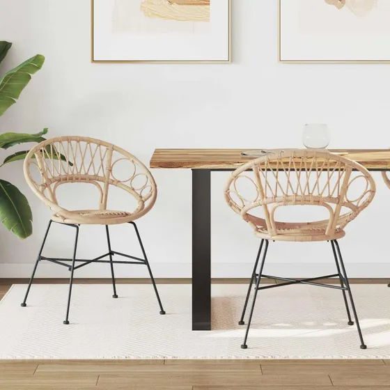 Spisestuestole 2 stk natur rattan med jernramme (81 cm)
