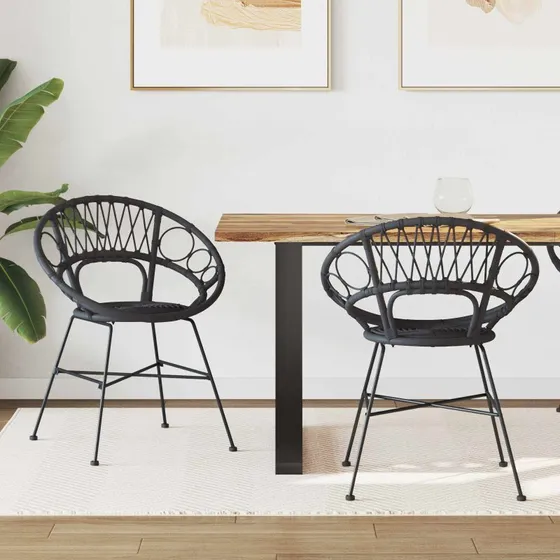 Spisestuestol i rattan og jern, sort – 2 stk