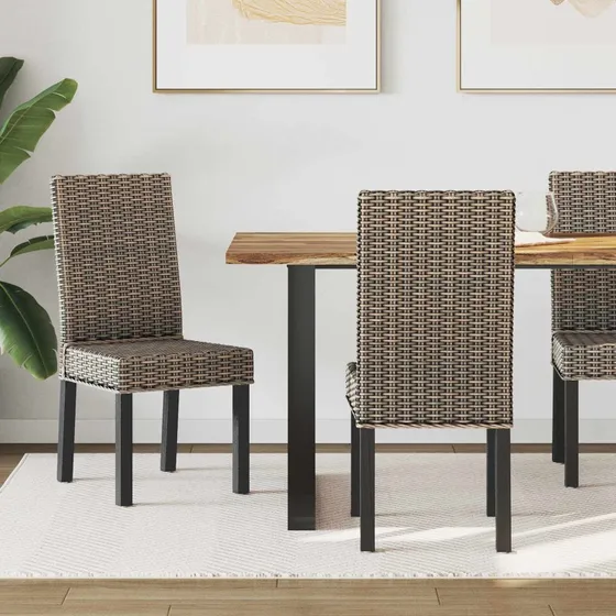 Spisestuestole 2 stk sort rattan med mahogni 45x54x93 cm