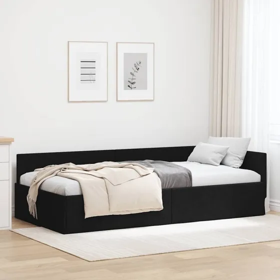 Hjørnesengramme stof sort 80x200 cm med hovedgærde