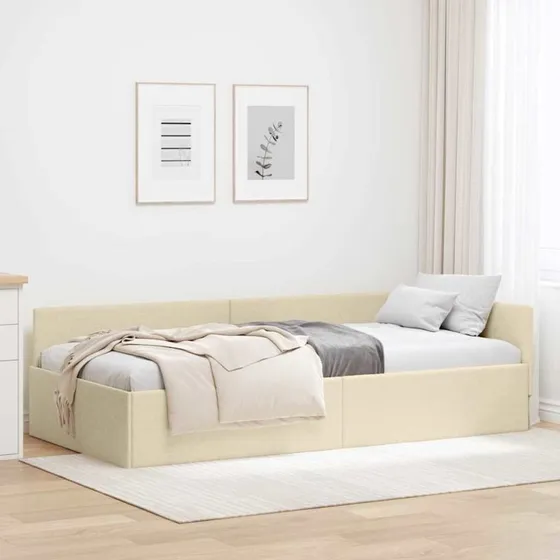 Hjørnesengramme Creme 80x200 cm i Stof og Træ